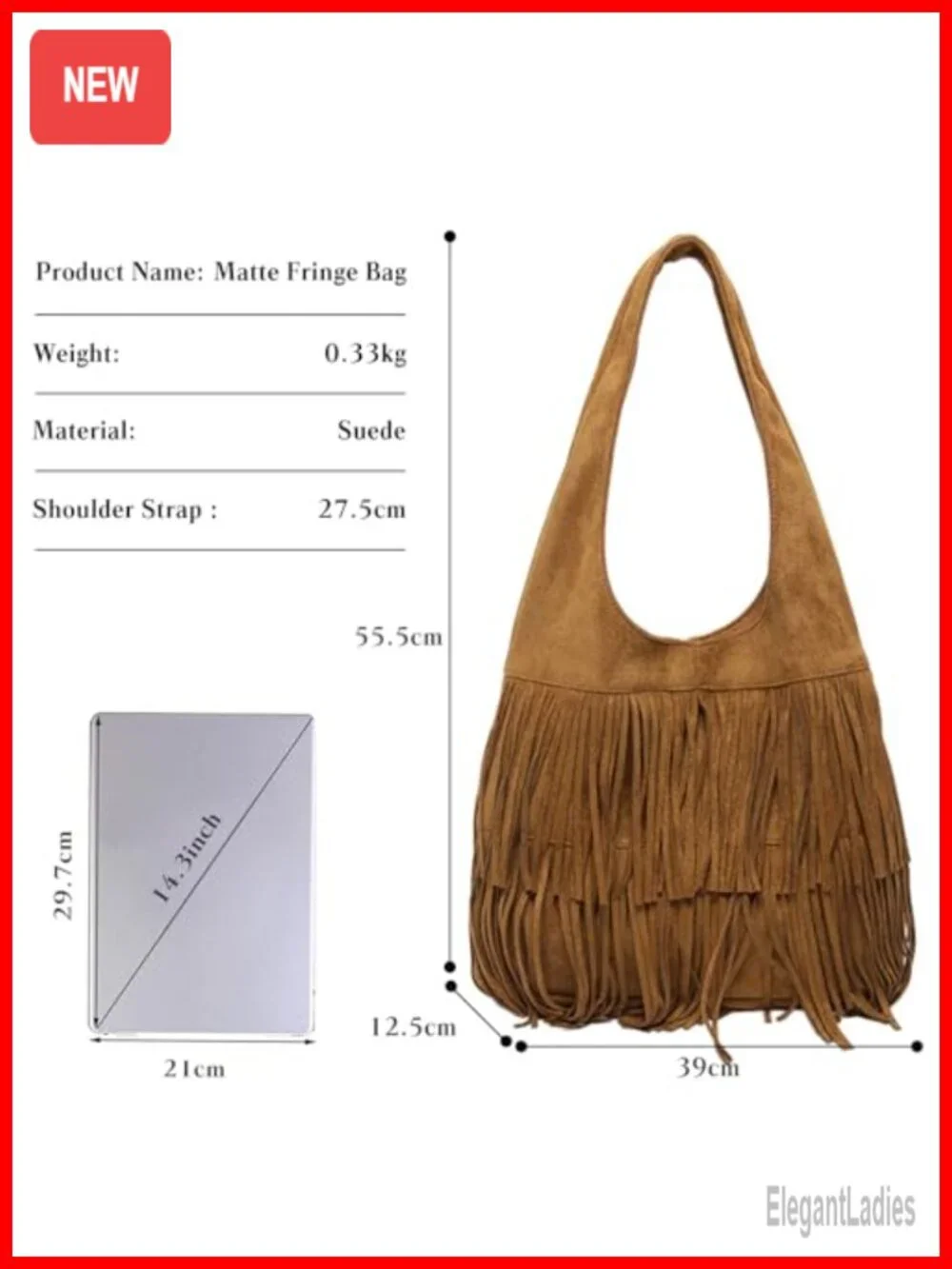 Vintage Fringe Hobo Bag Suede Handbag with Tassel Shoulder Bag Tote